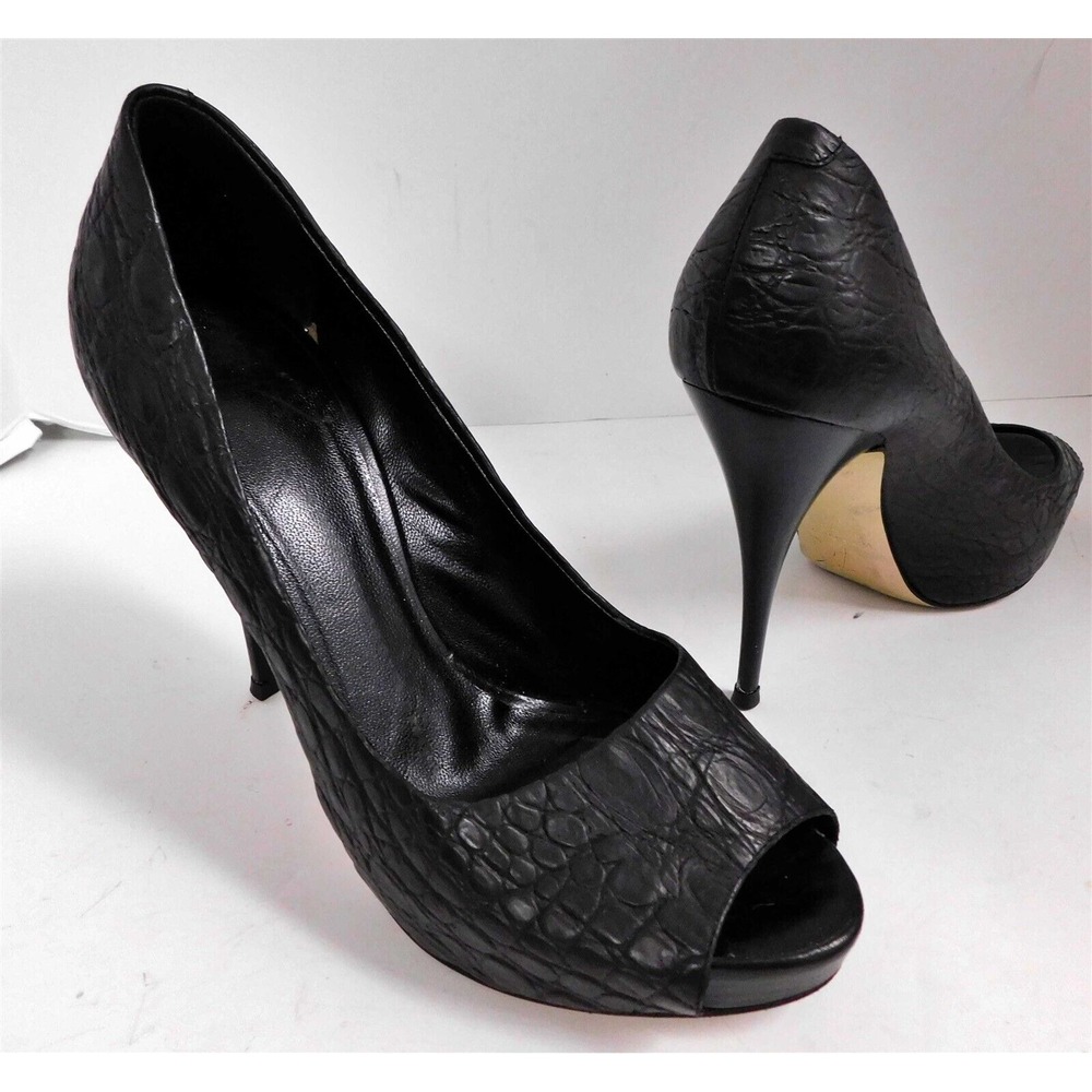 Giuseppe Zanotti Black Crocodile Embossed Leather Peep To High‎ Heel Pumps 37.5